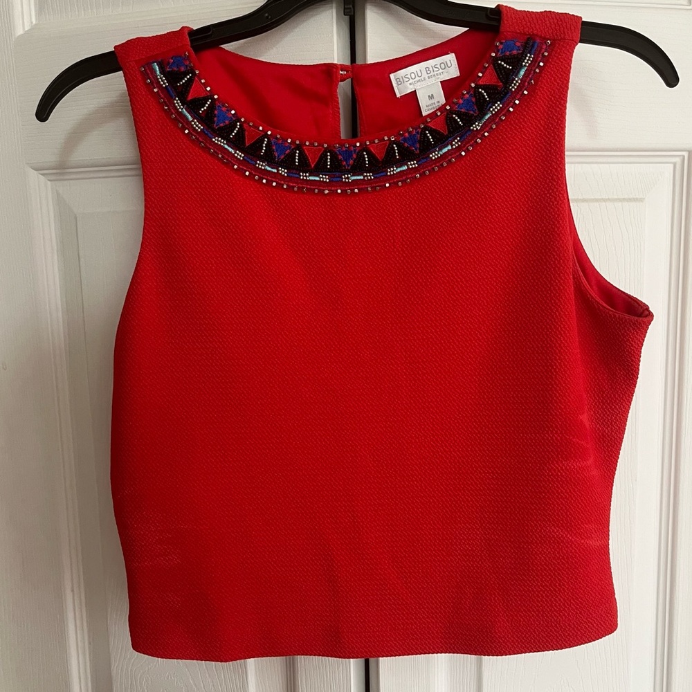 Bisou bisou Michele bohbot beaded neckline sleeveless crop top size M